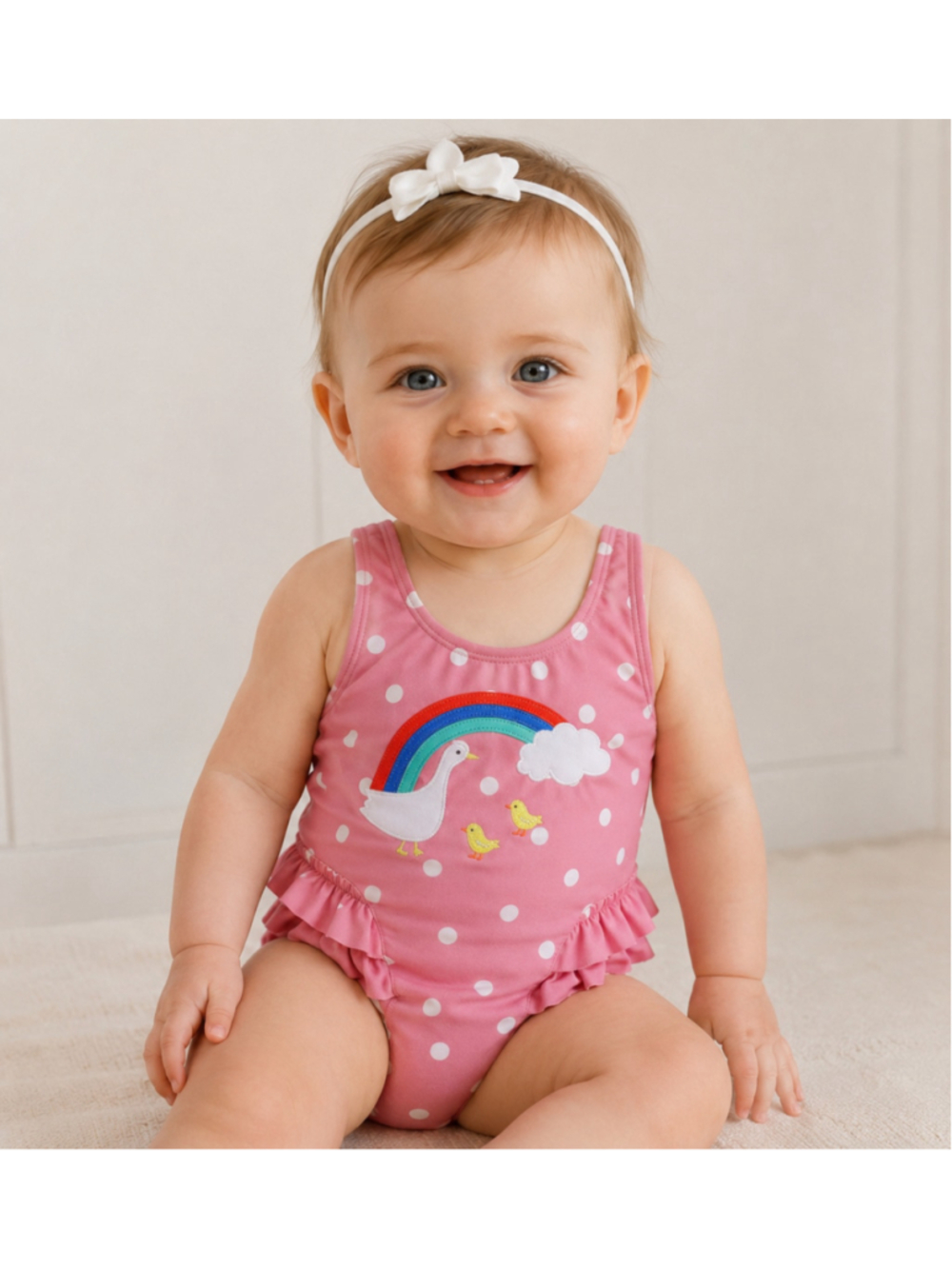 Boden Ruffle Appliqué Swimsuit Pink 6-12 Months Girls
